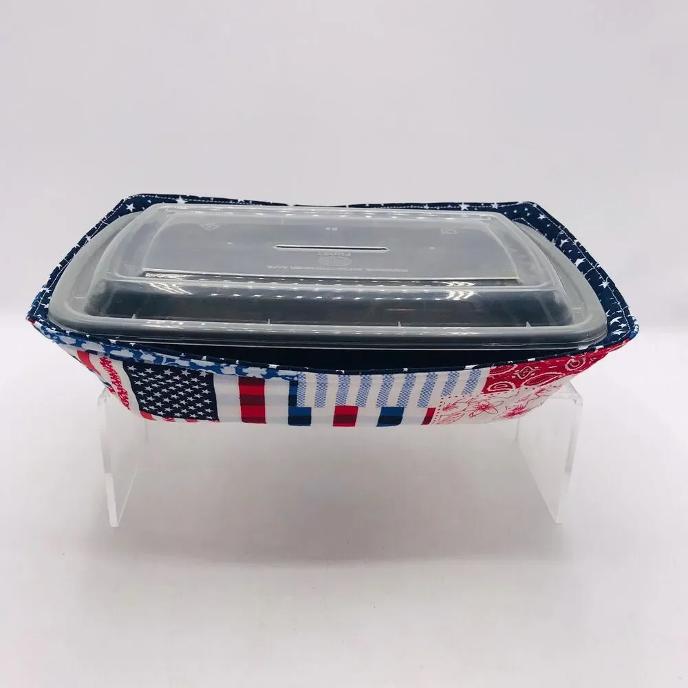 Reversible Microwave Cozie For Takeout Containers Cottage Patriotic Patchwork